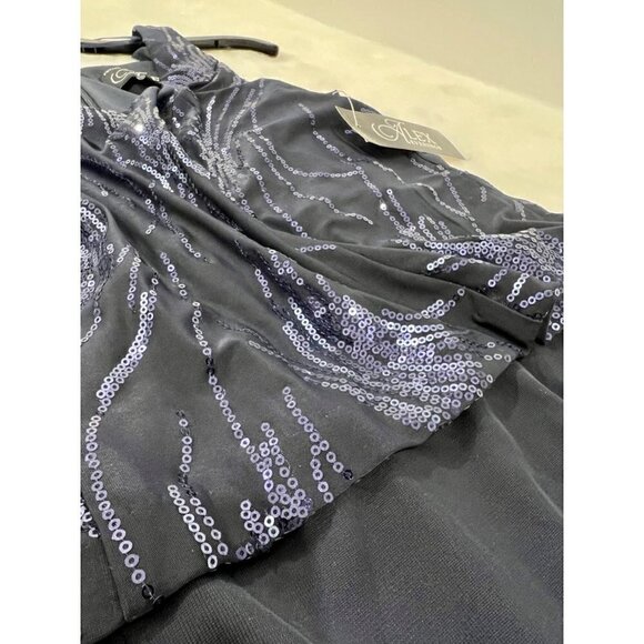 NWT Alex Evenings Size 8P Square Neck Sequin Waves Midi Dress Navy *Dress Only* - Picture 9 of 12